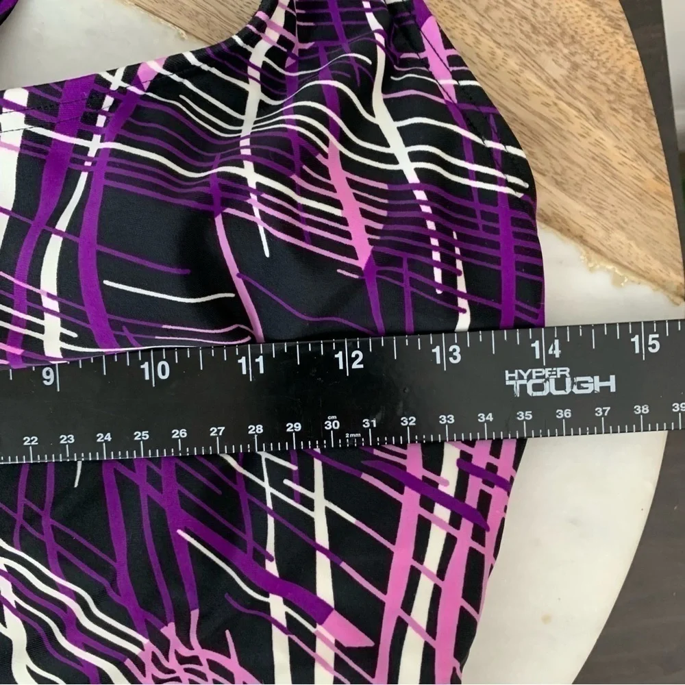 AQUA Shape Ocean One Piece Swim Suit Black and Purple Size 12.